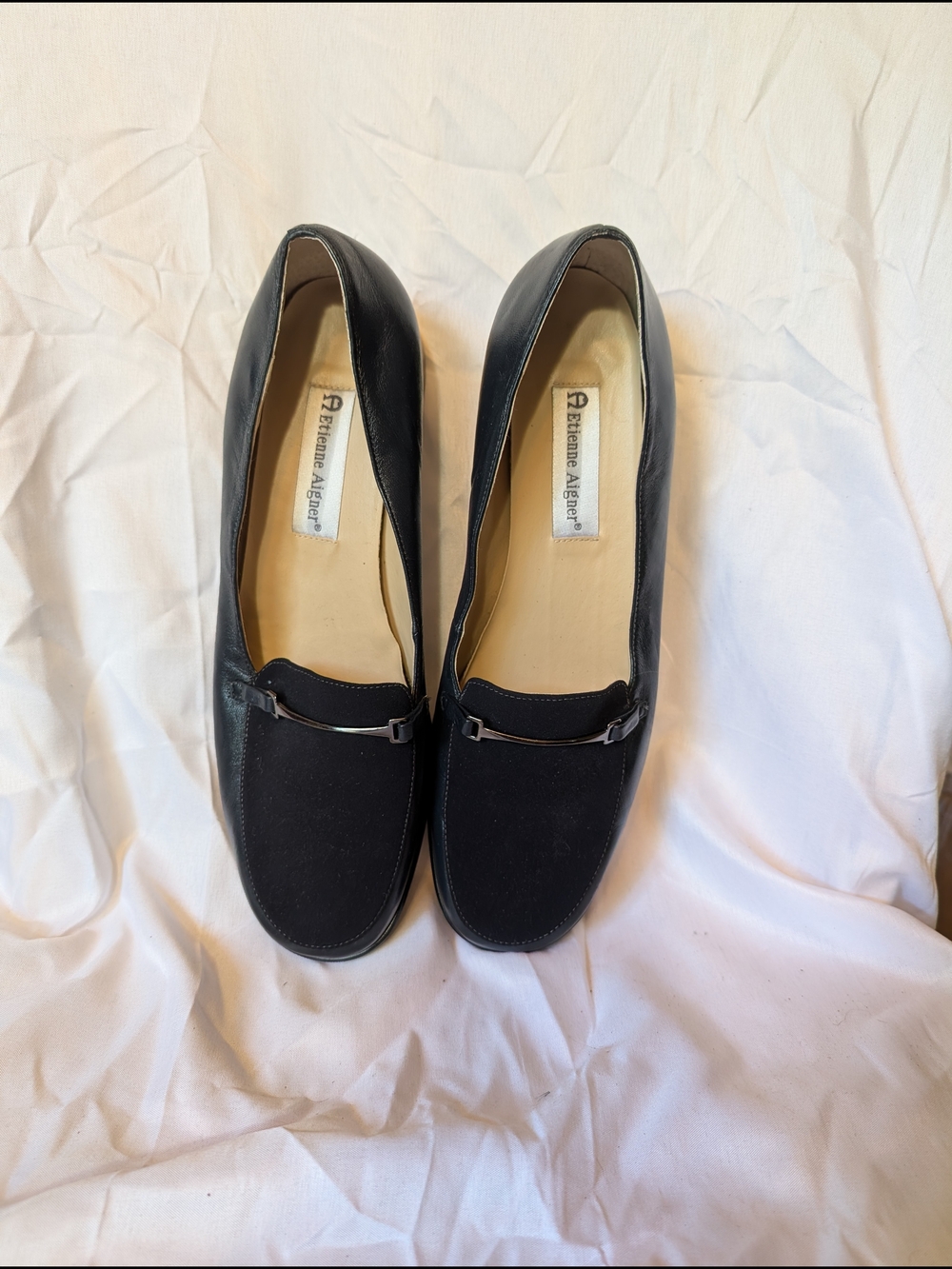 Etienne Aigner Blue Leather and Fabric Loafers with Metal Bit